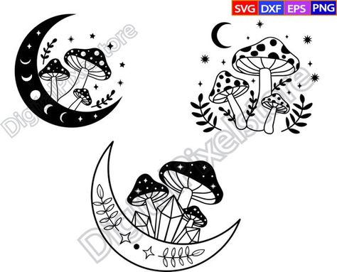 Magic Mushroom Svgmushrooms Svgcrystal Mushroom Svgwitchy - Etsy Witchy Sleeve, Moon Phases Svg, Witchy Mushroom, Mushroom Svg, Witchy Svg, Mushroom Moon, Crystal Mushroom, Wood Cookies, Crystal Drawing