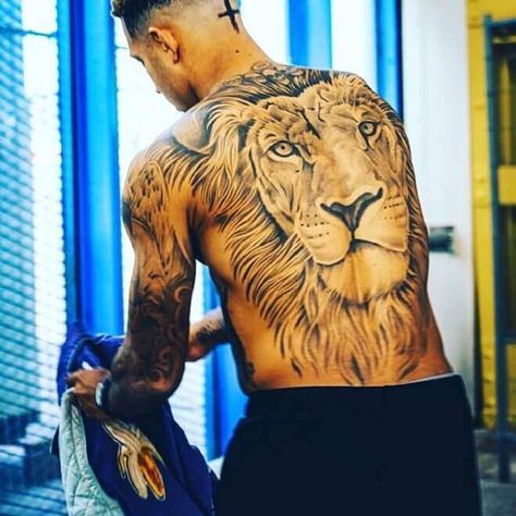 15+ Realistic Lion Back Tattoo Designs and Ideas | PetPress Back Tattoo Women Full, Depay Memphis, Lion Back Tattoo, Backpiece Tattoo, Wolf Tattoo Sleeve, Mens Lion Tattoo, Torso Tattoos, Girl Back Tattoos, Memphis Depay