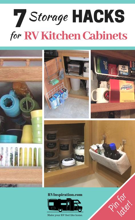 Clever ways to organize and save space in a #camper, #motorhome, or #traveltrailer #kitchen Motorhome Kitchen, Rv Storage Organization, Camper Organization Travel Trailers, Trailer Organization, Camper Organization, Camper Hacks, Kitchen Storage Space, Rv Organization, Travel Trailer Camping