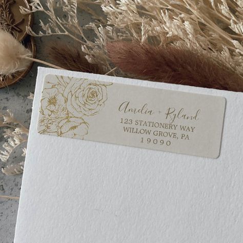 Gilded Floral | Cream & Gold Return Address Label Summer Stickers - floral wedding, modern bridal shower, elegant graduation, boho bride and groom, whimsical gold foil botanical k084, classic bohemian drawn wildflower leaves, vintage thank you, romantic gold cream summer fall, rustic neutral ivory, fancy flower plant Whimsical Arrangement, Boho Wedding Invitation Template, Bachelor Party Invitations, Retro Wedding Invitations, Wedding Return Address Labels, Return Labels, Rustic Boho Wedding, Modern Bridal Shower, Drawn Flowers