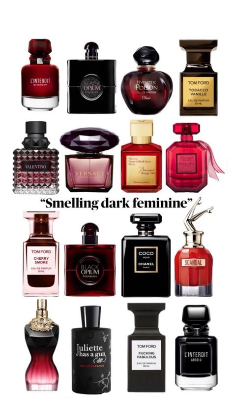 #dark #darkromance #darkaesthetics #darkfeminineenergy #fragrance #perfume #perfect #perfumeaddict #perfumelovers #itgirl #pinterest  @Prada @valentino @victoriassecret @tomford Dark Feminine Perfume, Dark Feminine Era, Feminine Era, Feminine Deodorant, Seductive Perfume, Feminine Perfume, Fragrances Perfume Woman, Perfume Collection Fragrance, Body Smells