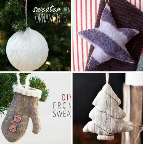 Christmas Ornaments From Old Sweaters, Sweater Crafts Upcycling, Sweater Ornaments Diy, Wool Upcycle, Old Sweater Crafts, Memory Clothes, Sweater Projects, Sweater Crafts, Upcycled Sweater