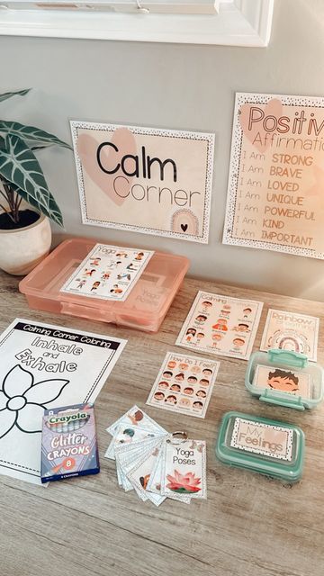 Calming Corner Set Up, Calm Area Classroom, Calm Corner Bulletin Board, Mindful Classroom, Elementary Wellness Room, Kindergarten Classroom Calming Corner, Calm Corner In Classroom High School, Elementary Classroom Calming Corner, Counselor Room Decor Ideas