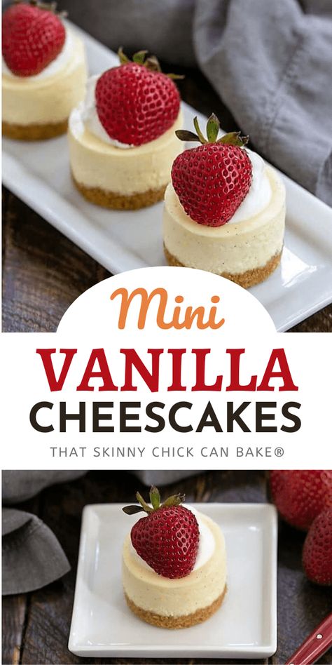 Mini Personal Cheesecakes, Mini Cupcake Cheesecake Recipes, Mini Cup Cheesecake, Cheesecake Serving Ideas, Mini Cheesecake Silicone Mold, Recipe For Mini Cheesecakes, Single Cheesecake Recipe, Bridal Shower Cheesecake, Mini Vanilla Cheesecakes