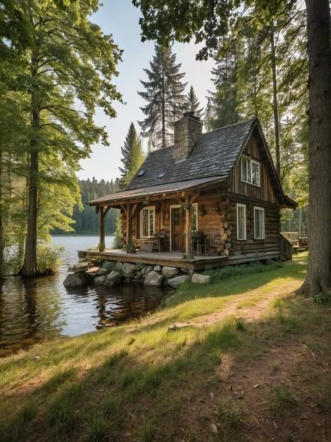 Lakefront Cabin, Little Cabin In The Woods, Log Cabin Rustic, Fairytale Cottage, Cottage Cabin, Cabin Living, Timber House, Cabins And Cottages, A Log