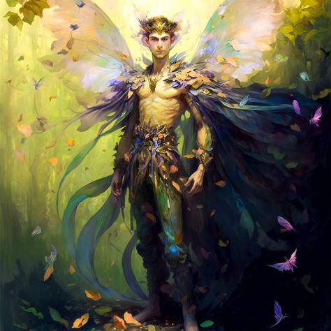 Fairy King Fantasy Art, Male Pixie Fantasy Art, Fairy Costume Men, Fey Prince, Male Fairy Aesthetic, Male Fairy Art, Fairy Warlock, Oberon Fairy King, Male Fairy Oc