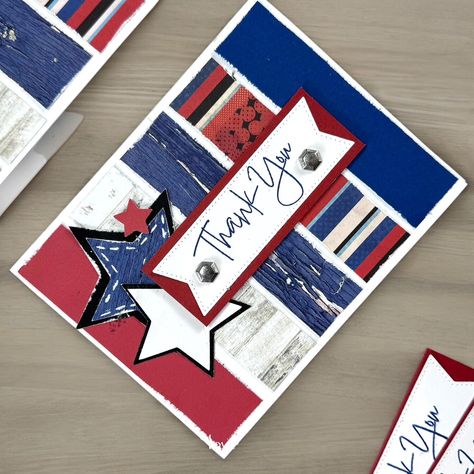 Patriotic Thank You Card - Scrapbook.com Patriotic Card Ideas, Patriotic Cards Handmade, Patriotic Cards, Scrappy Cards, Printable Sticker Paper, Card Scrapbook, Double Sided Adhesive, Glue Crafts, Prayer Cards