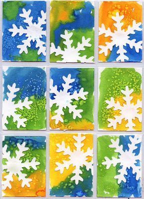 Here are some neat winter art projects for all ages!  Winter Art Projects for Kids | Squarehead Teachers Snowflake Art, Snowflakes Art, Art Docent, Preschool Winter, Winter Art Projects, Art Trading Cards, Winter Preschool, Classroom Art, Winter Crafts For Kids