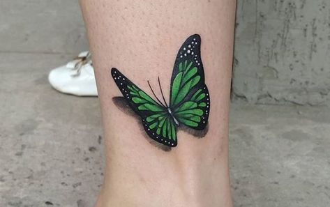 Green Butterfly Tattoo For Women, Small Green Butterfly Tattoo, Green Color Tattoo, Emerald Green Butterfly Tattoo, Emerald Butterfly Tattoo, Frog Butterfly Tattoo, Green Tattoo Ideas, Green Butterfly Tattoo, Big Tattoo Designs