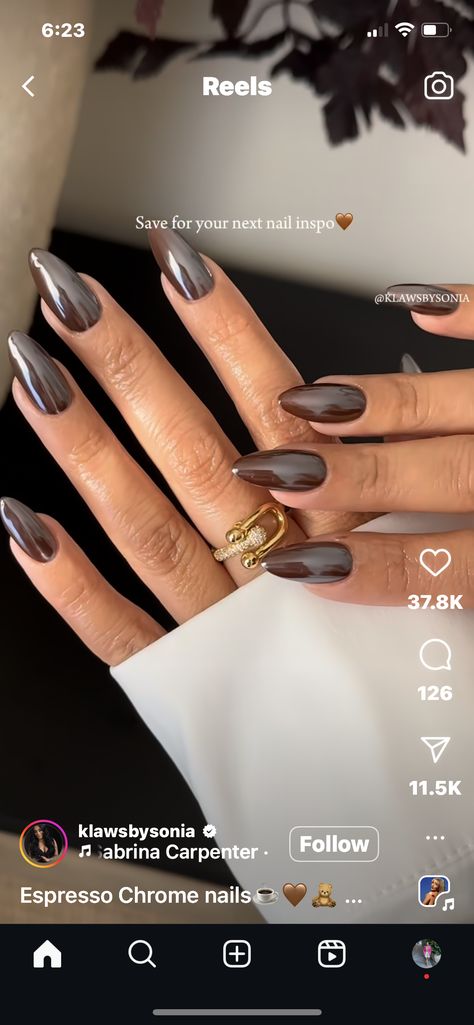 Dark Brown French Tip, Dark Brown French Tip Nails, Brown Nails With Chrome, Brown French Tip Nails, Dark Brown Nails, Brown French Tip, Nails With Chrome, Brown French, Tip Nails