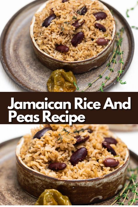 This easy to prepare and delicious Jamaican Rice and Peas Recipe is a must try! It has long grain brown rice and it is cooked in seasoned coconut milk for a true taste of the island. Peas Recipe Healthy, Jamaican Rice And Peas Recipe, Rice And Peas Recipe, Jamaican Rice And Peas, Jamaican Rice, Jamaica Food, Carribean Food, Oxtail Recipes, Jamaican Cuisine