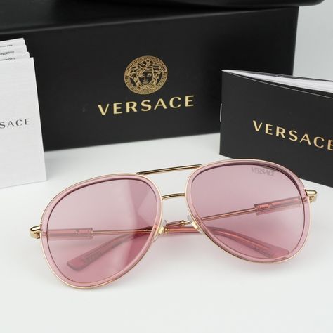 New Versace Ve2260 Medusa Roller 100284 Pink Transparent Pink Pilot Unisex Sunglasses Ve 2260 Brand: Versace Model Number: Ve2260 Medusa Roller Pilot Color Code: 100284 Gender: Unisex Frame Color: Pink Transparent Lens Color: Pink Lens Material: Polycarbonate Frame Shape: Pilot Frame Style: Full-Rim Frame Material: Metal Lens Protection: Category 3 Size: 60x16x140 100% Uv Protection. Brand New And 100% Authentic! Made In Italy. Full Retail Versace Set Includes: 1. Glasses 2. Case 3. Cleaning Clo Versace Pink, Versace Brand, Unisex Sunglasses, Color Code, Pink And Gold, Uv Protection, Color Coding, Versace, Man Shop