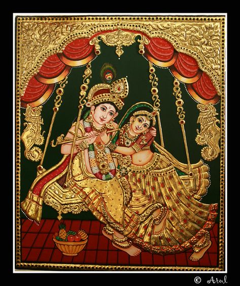 Tanjore Painting Of Radha Krishna, Radha Krishna Tanjore Paintings, Tanjoor Painting, Krishna Tanjore Painting, Thanjavur Painting, Kalamkari Art, Tanjore Art, Mysore Painting, Encouraging Art