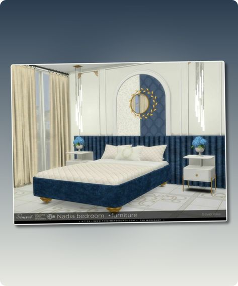 Sims 4 Nadia bedroom furniture This is a Set with 8 Creations – Click here to show all A set of furniture and decor for the decoration bedroom in the Neoclassical style. The set includes 8 objects bed wardrobe end table TV table wall mirror ceiling lamp wall soft headboard bed pillows Filesize: 5 MBContinue reading "Nadia Bedroom Furniture By Severinka_" #gaming #sims4 #furniture #bedroom #mirror #sims Sims4 Furniture, Giant Beds, Soft Headboard, Sims 4 Beds, Bed Wardrobe, Hall House, Mirror Ceiling, Sims 4 Cc Download, Headboard Bed