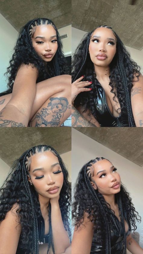 Trendy Hairstyles For Black Women, Stitch Feed In Braids, Curly Hair Sew In, Feed In Braids, Braids Hairstyles Pictures, Cute Box Braids Hairstyles, Quick Braided Hairstyles, Protective Hairstyles Braids, Pretty Braided Hairstyles