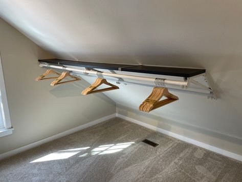 Angled Closet Ideas Sloped Ceiling, Angled Ceiling Closet, Slanted Ceiling Closet, Sloped Wall, Slanted Ceiling Bedroom, Attic Bedroom Storage, Slanted Walls, Angled Ceiling, Attic Closet