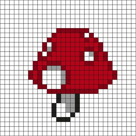 Red Mushroom Perler Bead Pattern | Bead Sprites | Misc Fuse Bead Patterns Mushroom Perler Bead Patterns, Mushroom Kandi, Mushroom Perler, Rave Light, Kandi Mask, Number Beads, Fuse Bead Patterns, Kandi Cuff, Pattern Maker