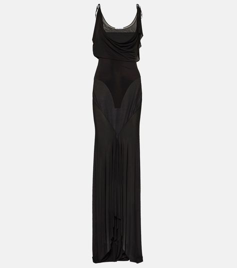 Semi Sheer Jersey Gown in Black - The Attico | Mytheresa Vintage Luxury Fashion, Vera Wang Gowns, Runway Gowns, Hollywood Dress, Black Sheer Dress, Runway Fashion Couture, Sheer Gown, Sheer Maxi Dress, The Attico