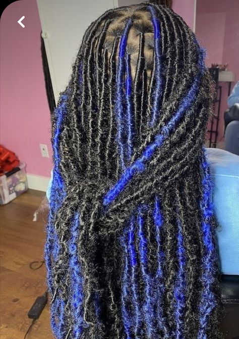 Two Tone Soft Locs, Goddess Soft Locs With Color, Soft Locs, Moo Moo, Locs, Two Tone, Blue Black, Dye, Hair