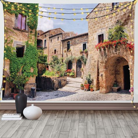 Toscana House Style, Italian Courtyard Garden, Old Italian House, Italian Courtyard, Big Couch, Town Landscape, Garden Scenery, Town Garden, European Palace