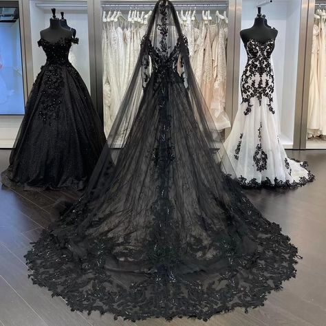 Pagan Wedding Dresses, Black Bridal Dresses, Goth Wedding Dresses, Dark Romantic Wedding, Gothic Wedding Theme, Wedding Dresses V Neck, Black Lace Wedding Dress, Black Wedding Dress Gothic, Black Lace Wedding