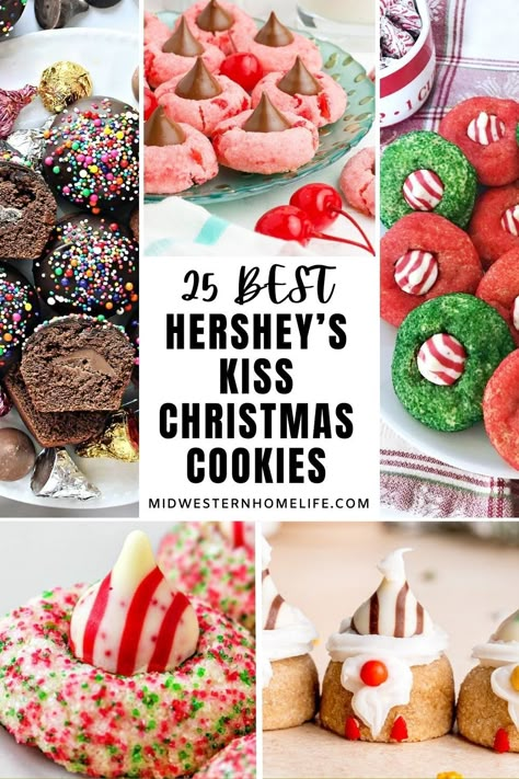 Make Christmas extra special with these 25 fun and unique recipes for Hershey's Kiss cookies -- perfect for Christmas goodie trays, holiday gift-giving, cookie exchanges, and tree-trimming parties. Hershey Kiss Christmas Cookies, Cookie Recipes For Christmas, Kiss Cookie, Kiss Cookie Recipe, Hershey Kiss Cookies, Recipes For Christmas, Vegan Ice Cream Recipe, Sugar Cookie Mix, Chocolate Covered Marshmallows