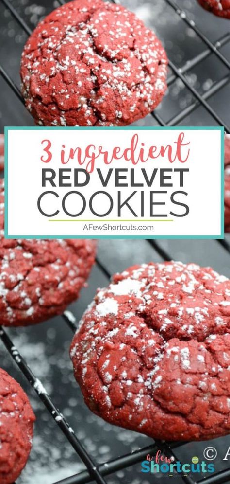 Cookie Exchange Recipes Easy, Velvet Cookies Recipe, Red Velvet Cookies Recipe, Three Ingredient Cookies, Red Velvet Cookie Recipe, Christmas Cookies Packaging, Simple Cookie, 3 Ingredient Desserts, 3 Ingredient Cookies