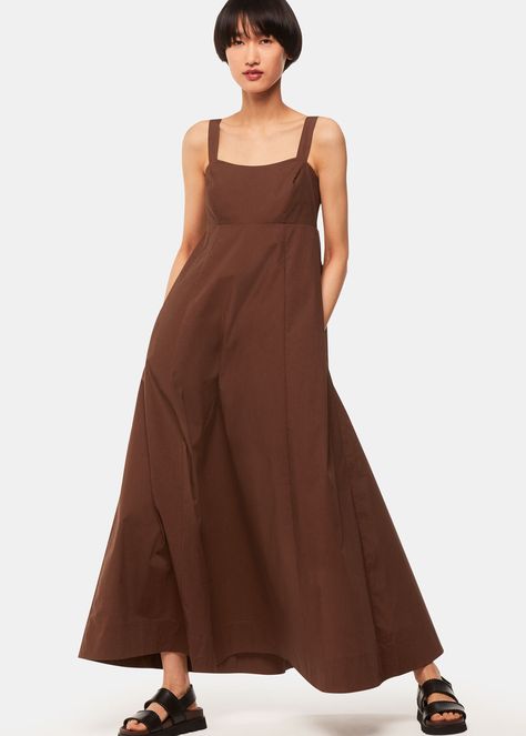 Brown Anna Dress | WHISTLES | Whistles UK | Midi Dress Brown, Anna Dress, Midi Sundress, Linen Loungewear, How To Iron Clothes, Dress Shapes, Floor Length Dresses, Clothing Care, Brown Dress