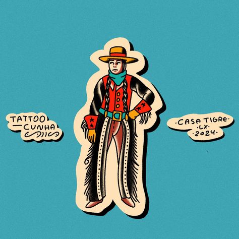 Flashes of the (not so) Wild West! Grab your cowboy or cowgirl now! Available to tattoo in color or black. Like the style but want something different? Send me a DM! Time to tattoo you always at the best place in town @casatigretattoo @_casa_tigre_ #tattoo #tatuagem #traditional #traditionaltattoo #oldschool #oldschooltattoo #europe #europetattoo #cowboy #cowboytattoo #cowgirl #wildwest Cowboy Traditional Tattoo, Cowboy Concept Art, Tattoo In Color, Cowgirl Tattoo, Cowboy Tattoos, American Traditional Tattoo Ideas, Traditional Tattoo Ideas, Tattoos For Lovers, American Tattoos