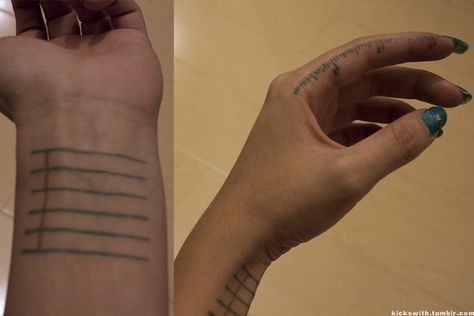 “This is my ruler and notepad tattoo. I believe that tattoos can be used for functionality as well as memory. I’m a designer, so I use the ruler for buttons, zippers, and trim widths. Usually the notepad has an address or to-do list on it.” | This Is The Most Useful Tattoo In The World Clever Tattoos, Shape Tattoo, 1 Tattoo, Skin Art, Piercing Tattoo, Get A Tattoo, Body Mods, Tattoo Stickers, Beautiful Tattoos