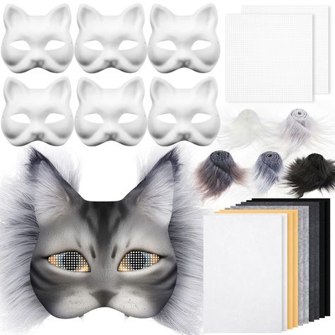 PRICES MAY VARY. Complete Therian Mask DIY Set: we provide you with 6 paper cat masks, 10 sheets of felt fabric sheet measuring about 7.87 x 11.81 inches/ 20 x 30 cm, thickness about 1 mm, 2 plastic mesh sheets measuring about 3.94 x 3.94 inches/ 10 x 10 cm, 1 set of faux fur fabric precut strip, this is a complete DIY kit, you can dye these into the color you want according to your needs White Cat Therian Mask: the package includes 6 pieces blank cat therian mask, made of quality paper, lightwe How To Felt A Therian Mask, Halloween Therian Mask, Felt Animal Masks Diy, Cat Mask Ideas, Therian Quads, Animal Masks Diy, Cat Therian Mask, Cat Masquerade Mask, Paper Cats