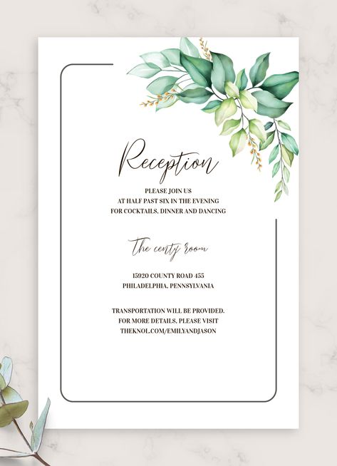 Wedding Reception Invitation Card Design, Reception Invitation Cards Template, Wedding Reception Card Invitation, Reception Cards Invitation, Reception Invitation Cards, Greenery Boho Wedding, Reception Only Wedding Invitations, Simple Wedding Invitation Card, Wedding Invitations Suite