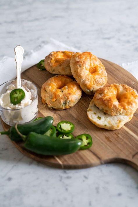 Jalapeno Bagels Recipe, Jalapeno Cheddar Bagel Recipe, Jalapeno Bagel, Cranberry White Chocolate Scones, Cheddar Bagels, White Chocolate Scones, Easy Homemade Playdough Recipe, Bagel Recipe Easy, Homemade Greek Yogurt