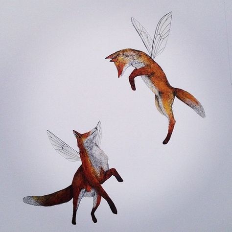 Winged foxes Fox With Wings Tattoo, Fox With Wings, Pixie Wings, Wings Art, Pet Fox, Badass Tattoos, Butterfly Wings, Beautiful Tattoos, Moose Art