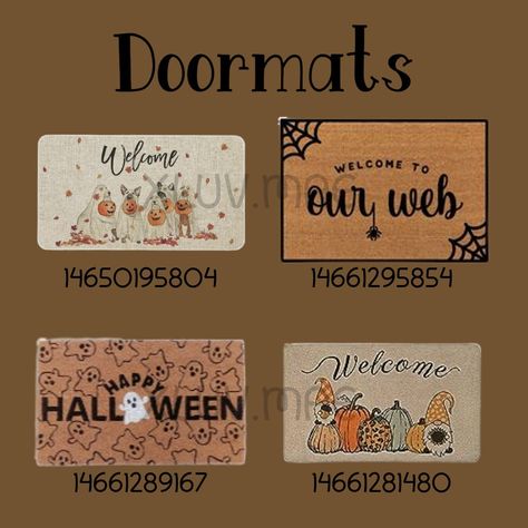 Blocksburg Halloween Decals, Small Fall Bloxburg House Layout, Cute Fall Bloxburg House Layout, Bloxburg Halloween House 1 Story, Fall Rug Codes Bloxburg, Bloxburg House Ideas For Halloween, Halloween Picture Decals Bloxburg, Halloween Decor Bloxburg, Bloxburg October Calender Code