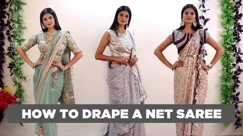 How to drape Net Saree in Different Ways, Net Saree Draping Styles, Net Saree Look Modern, Saree Draping Styles Wedding, Modern Saree Draping, Draping Ideas, Draping Styles, Drape Sarees, Saree Draping Styles, Saree Draping