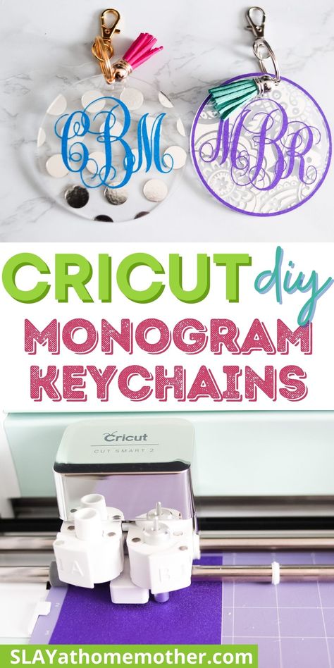 These gorgeous DIY acrylic keychains make great personalized birthday or holiday gifts! Grab your Cricut and make them for your friends and family! #cricut #cricutcrafts #slayathomemother #cricutcreated #cricutmade #keychains #easycrafts How To Make Keychains, Cricut Monogram, Cricut Birthday, Cricut Explore Projects, Diy Monogram, Keychain Craft, Cricut Projects Beginner, Acrylic Keychains, A Monogram