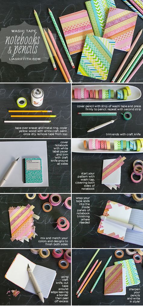 Washi Tape Your Pencils and Notebooks Crafts For College Students, Escuela Diy, Washi Tape Notebook, Washi Tape Projects, Washi Tape Ideas, Tape Projects, Diy Tumblr, Washi Tape Crafts, Diy Back To School