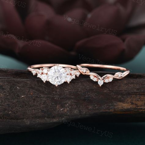 Unique Rose Gold Engagement Ring, Rose Gold Engagement Ring Set, Gold Engagement Ring Set, Unique Engagement Rings Rose Gold, Dainty Diamond Ring, Unique Engagement Ring Settings, Moissanite Ring Set, Dainty Engagement Rings, Cute Engagement Rings