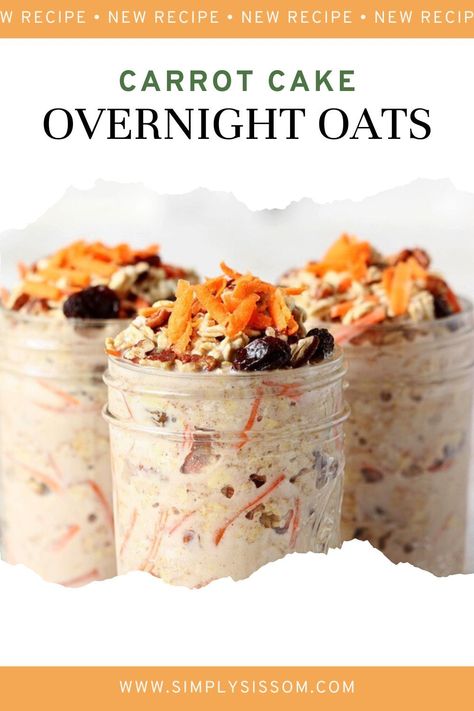 Carrot Cake overnight oats are an easy healthy breakfast! A spring breakfast recipe that's also perfect for Easter. Carrot Cake Overnight Oats Healthy, Spring Breakfast Recipes, Simple Carrot Cake, Carrot Cake Overnight Oats, Cake Overnight Oats, Oatmeal In A Jar, Spring Breakfast, Oatmeal Breakfast Cookies, Easy Overnight Oats