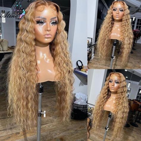 Lace Front Wig Deep Wave, Aliexpress Wigs, Honey Blonde Color, Lace Wigs Styles, Blonde Curly Wig, Honey Blond, Frontal Wig Hairstyles, Bella Hair, Curly Bob Wigs