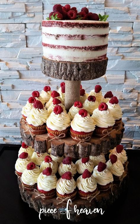 Christmas Wedding Cake Alternatives, Baked Wedding Cake, Christmas Wedding Cupcakes Display, Red Velvet Raspberry Cake, Red Velvet Cupcakes Wedding, February Wedding Cake Ideas, Wedding Day Cupcakes, Red Velvet Wedding Cake Ideas, Fall Wedding Cupcakes Ideas Rustic