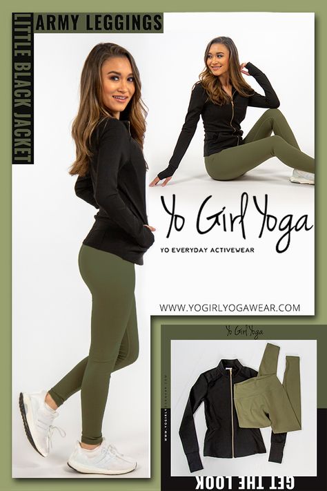 Green Cargo Leggings Outfit, Hunter Green Leggings Outfit, Army Green Leggings, Styling Green Leggings, Green Leggings Outfit Fall, Green Athleisure Outfit, Olive Green Yoga Pants Outfit, Olive Green Leggings, Army Green Leggings Outfit