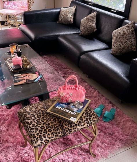 Cheetah Couch, Shag Rug Living Room, Leopard Room, Pink Shag Rug, Mood 2024, Area Rugs For Bedroom, Fuzzy Rug, Room Things, Girly Apartments