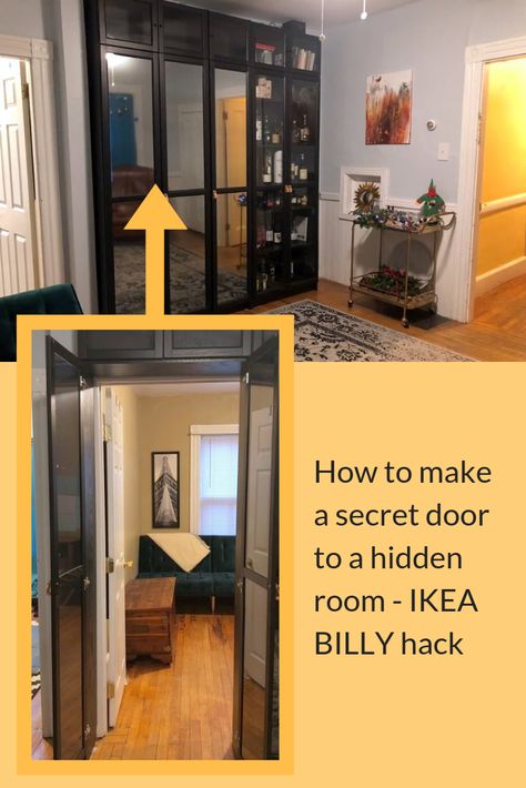 See it. Or not? How to make a BILLY bookcase secret door Bookcase Secret Door, Dold Dörr, Secret Room Doors, Skjulte Rum, Hidden Door Bookcase, Hidden Room, Bookshelf Door, Door Aesthetic, Bookcase Door