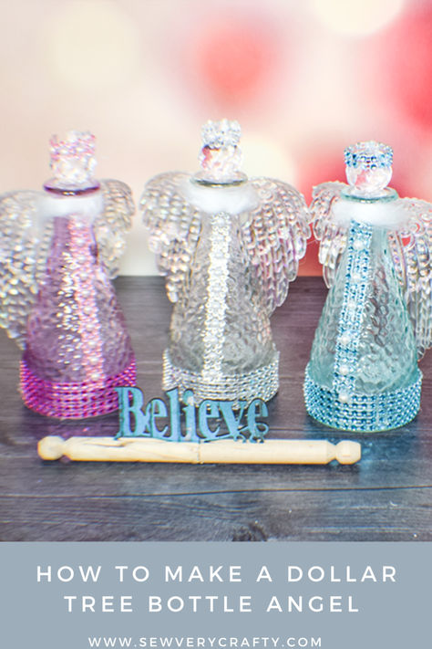 These beautiful Dollar Tree bottle angels are the perfect addition to your Christmas home decor.  Honestly these angels are stunning.  All you need is a few Dollar Tree craft supplies and some glue to create these Angels.  This is one of the easiest Dollar Tree crafts and are perfect for the Christmas season so head over to Dollar Tree and get started. Diy Angels Crafts How To Make, Angels Crafts, Dollar Store Diy Christmas, Dollar Tree Vases, Diy Angels, Dollar Tree Christmas, Tree Craft, Angel Crafts, Angel Tree