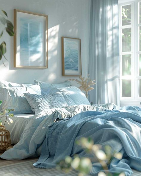 Top Interior Room Colour Combinations to Transform Your Space • 333+ Art Images Bedroom Color Combination Pastel, Sage And Blue Bedroom, Pastel Blue Interior, Pastel Pink And Blue Room Aesthetic, Pale Blue Bedroom Aesthetic, Sky Blue Bedroom Aesthetic, Pearl Bedroom, Blue Shed, Dc Apartment