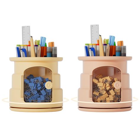 PRICES MAY VARY. Space-Saving: 4.3x4.3x4.5 inches.The round base of pencil cup is stable and does not fall over easily. Divided into 2 compartments, this spinning container makes it easy to separate and store a wide variety of items. Sturdy and Durable: The pencil organizer for desk is made from high-quality ABS materials that are both durable and long-lasting, ensuring that it will be a staple on your desk for years to come. 360 Degree Rotating Pen Holder: This pencil and pen holder combo offer Geek Home Decor, Buy Desk, Pencil Organizer, Desk Organization Office, Pencil Cup, Pencil Pen, White Pencil, Mini Things, Desktop Storage