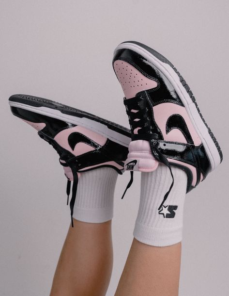 Women’s dunk low ess pink/patent black, Sign up via the Culture kings app! - - - - #jordan4bred #jordan #airjordan #sneakerhead #yeezy #newblanace #nikewomen #nikemids #nikeair #nikeairforce1 #sneakeraddict #nikedunk Pink Black Jordans, Pink Foam Black Dunks, Pink Jordan Dunks, Pink Nike Dunk Low, Jordan 1 Low Pink, Pink Foam Black Dunks Outfit, Pink And Black Dunks, Pink Jordan 4, Pink Nike Dunks