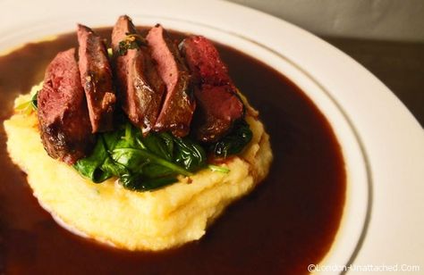 pigeon breast with red wine and medlar jus Jus Recipe, Family Supper, Wilted Spinach, Pork Bacon, Pub Food, Wild Food, Game Food, Wine Racks, I Love Food